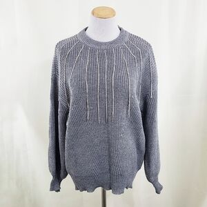 Belldini rhinestone fringe sweater gray knit size medium